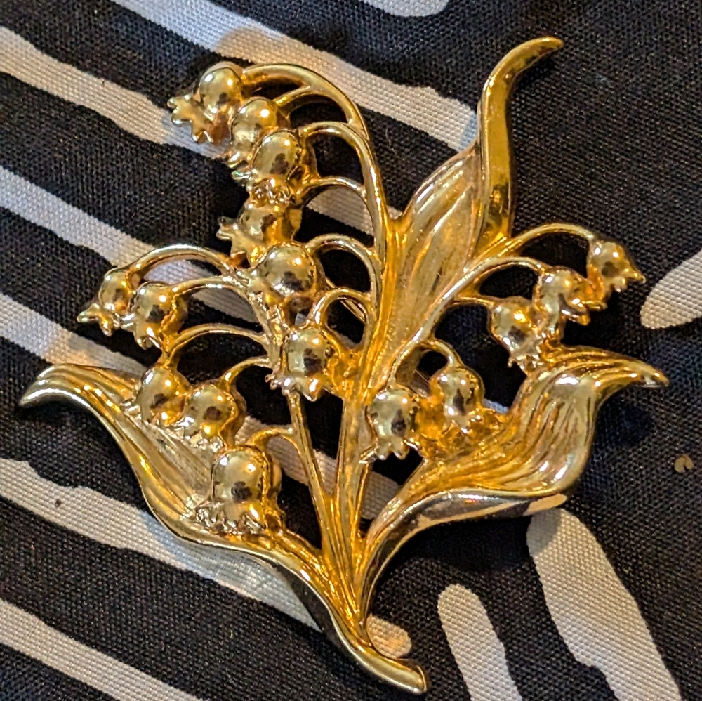 Vintage Art Nouveau Style Lily of the Valley Floral Pin